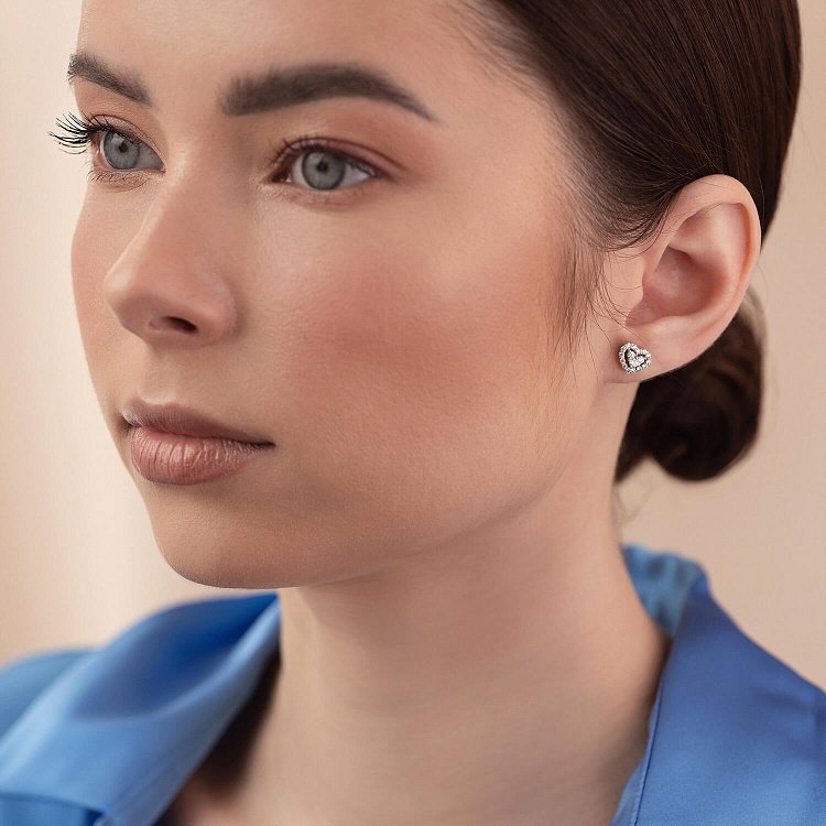 Золоті сережки - пусети "Сердечки" з діамантами сб0479z від ювелірного магазину Онікс - 3