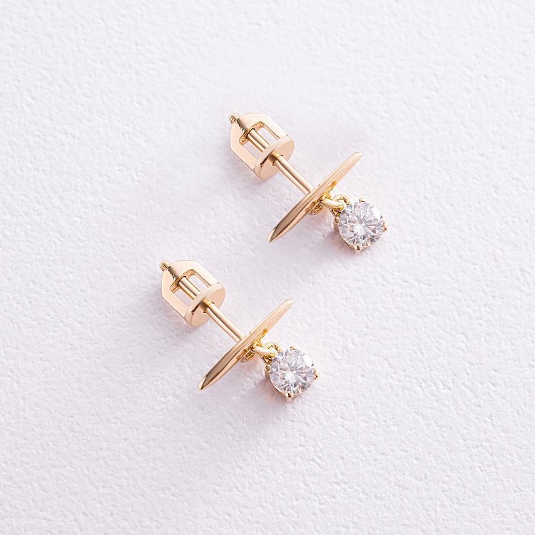 Серьги - пусеты "Эстер" в желтом золоте (фианиты) с07933 от ювелирного магазина Оникс - 2