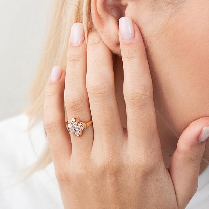 Золота каблучка (фіаніти) "Конюшина" к04924 №2