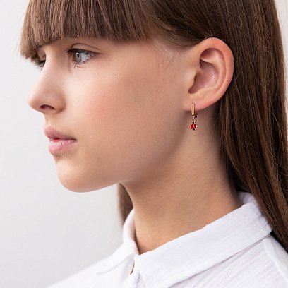 Детские золотые серьги "Божьи коровки" с04794 №2