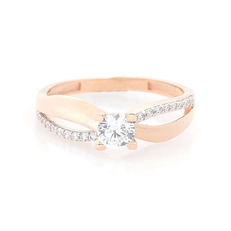 Золотое помолвочное кольцо с фианитами к03843 от ювелирного магазина Оникс - 1