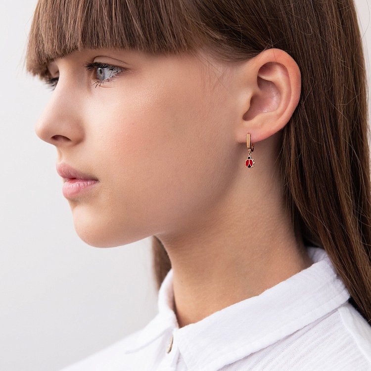 Детские золотые серьги "Божьи коровки" с04794 от ювелирного магазина Оникс - 1