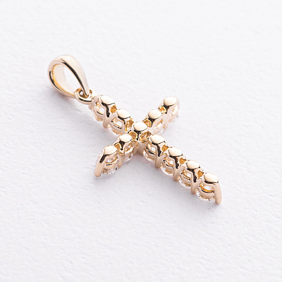 Хрестик у жовтому золоті (діаманти) пб0402ri №2