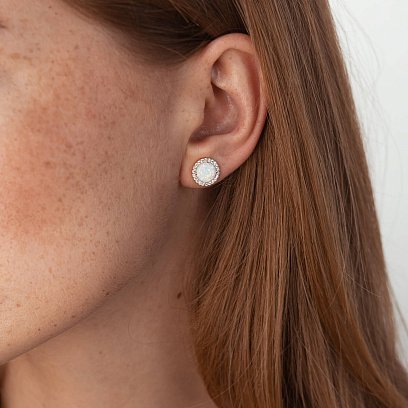 Золоті сережки-пусети "Сяйво" (ім. опал, фіаніт) с06327 №4