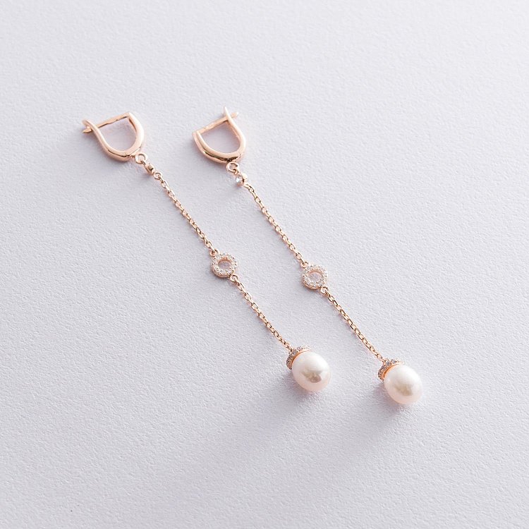 Золоті сережки (перли, фіаніти) с06884 від ювелірного магазину Онікс