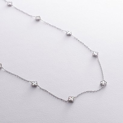 Колье "Клевер" с перламутром mini (белое золото) кол02428