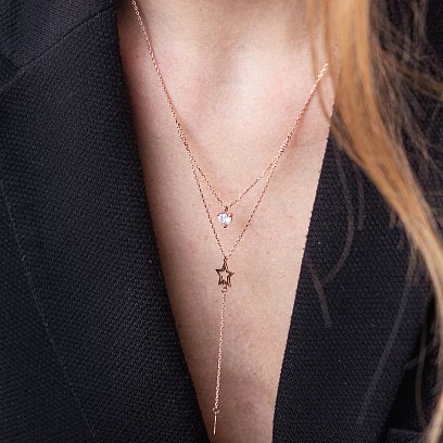 Золоте кольє - краватка "Зірочки" з фіанітами кол02097 №5