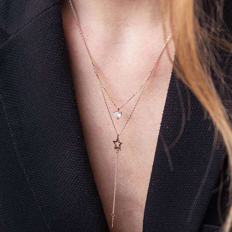 Золоте кольє - краватка "Зірочки" з фіанітами кол02097 від ювелірного магазину Онікс - 4