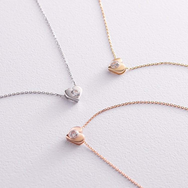 Золотое колье "Сердечко" с фианитом кол02138 от ювелирного магазина Оникс - 1