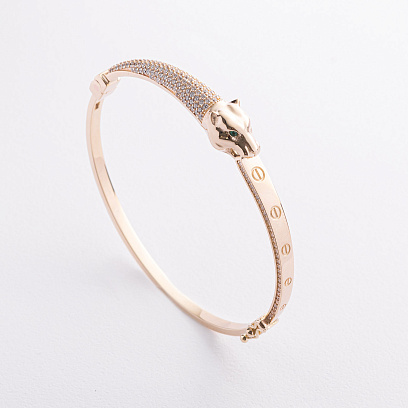 Жорсткий браслет "Пантера" у жовтому золоті (фіаніти) б05240