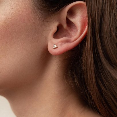 Золоті сережки - пусети "Трикутники" з фіанітами с07700 №4