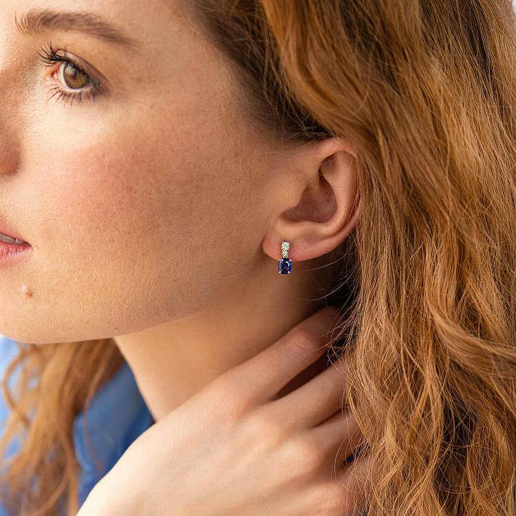 Золоті сережки - пусети з діамантами і сапфірами сб0457nl від ювелірного магазину Онікс - 3