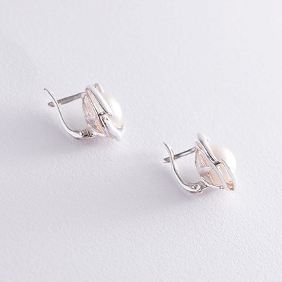 Серебряные серьги с культ. пресн. жемчугом 12828 №3