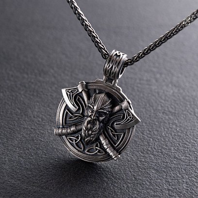 Серебряный кулон "Викинг с топорами" 266 №8