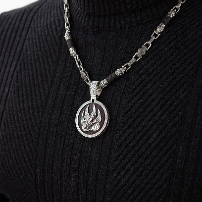 Мужская серебряная цепочка "Волки" с эбеновым деревом 812 №3