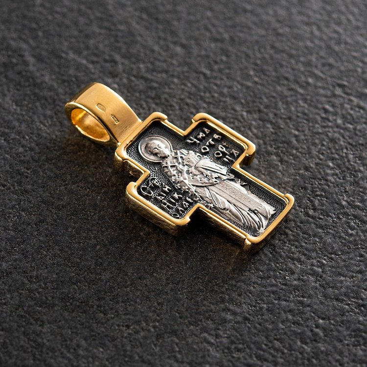 Срібний православний хрест (чорніння) "Розп'яття. Св. Миколай Чудотворець" 132498 від ювелірного магазину Онікс - 2