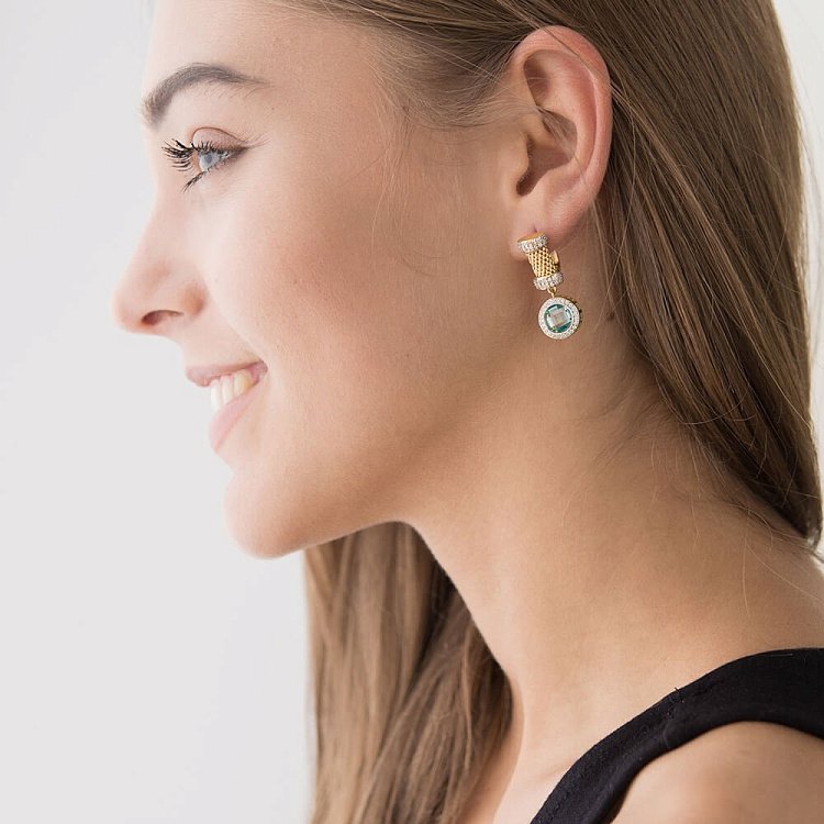 Сережки з фіанітами (плетіння "Попкорн") с03374 від ювелірного магазину Онікс - 5