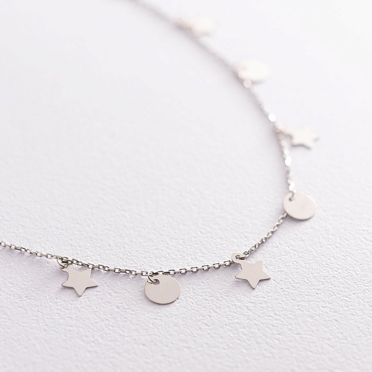 Кольє "Монетки та зірочки" в білому золоті кол01762 від ювелірного магазину Онікс - 2