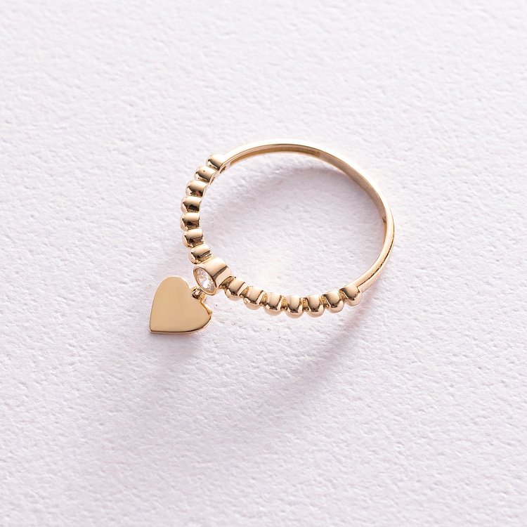 Золота каблучка "Сердечко" з фіанітом к06789 від ювелірного магазину Онікс - 3