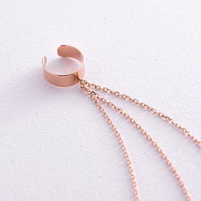 Сережка - каффа "Трініті" в червоному золоті з ланцюжками (фіаніт) с08019 №4