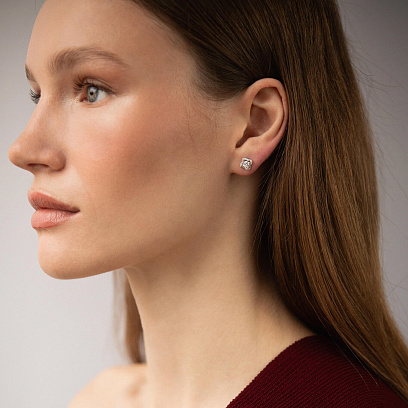 Золоті сережки - пусети "Квіточки" 2 в 1 з діамантами сб0615cha №2