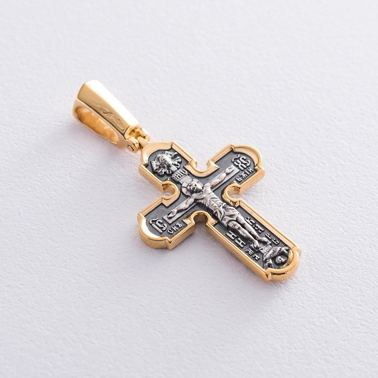 Серебряный крест "Распятие. Казанская икона Божией Матери. Николай Чудотворец" 132645 от ювелирного магазина Оникс - 3