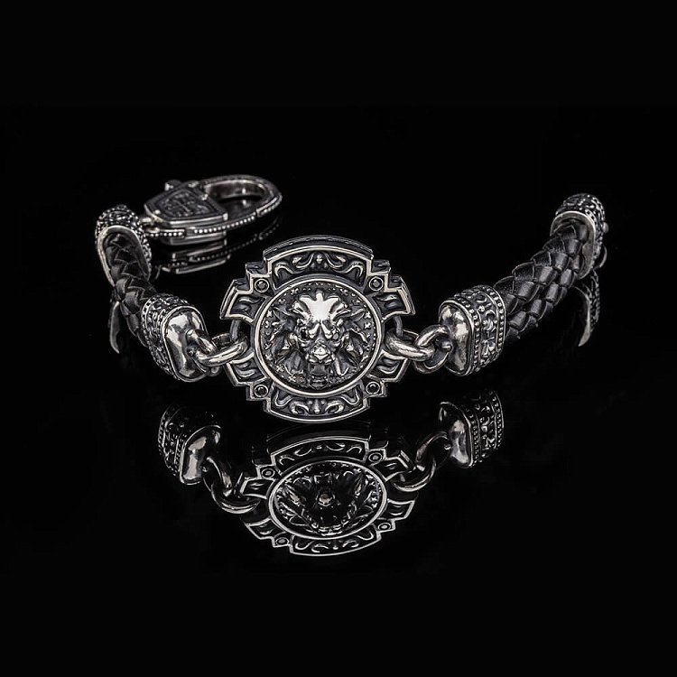 Браслет из серебра и кожи "Львиное сердце" tllionheart от ювелирного магазина Оникс - 5