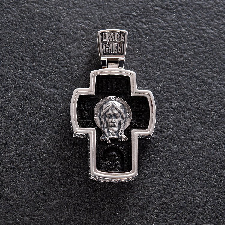 Мужской православный крест "Спас Нерукотворный. Архангел Михаил" из эбенового дерева и серебра 1052 от ювелирного магазина Оникс - 7