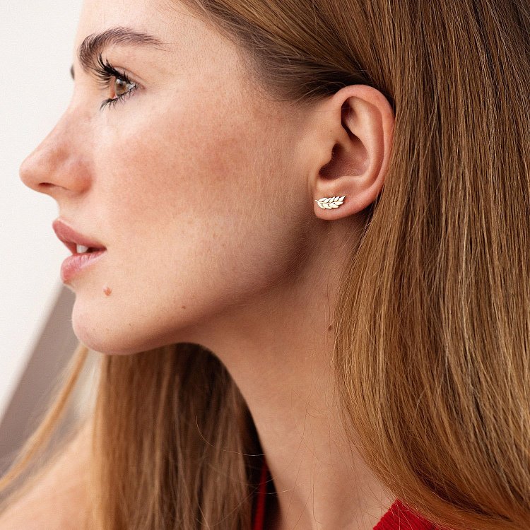 Сережки - пусети "Колоски пшениці" у жовтому золоті с08751 від ювелірного магазину Онікс - 3