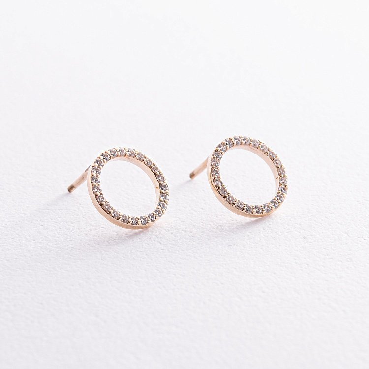 Серьги - пусеты "Круговорот" с фианитами 1.2 см (желтое золото) с08399 от ювелирного магазина Оникс - 2