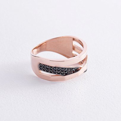 Золотое кольцо с черными фианитами к07034 №3