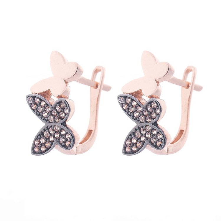 Золоті сережки "Метелики" з фіанітами с06177 від ювелірного магазину Онікс - 1