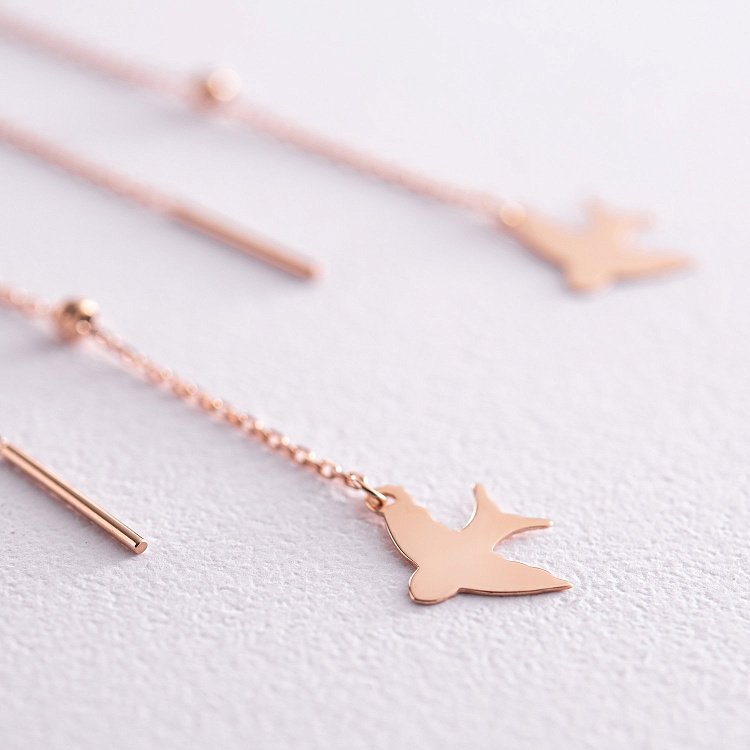 Серьги - протяжки "Ласточки" в красном золоте с08049 от ювелирного магазина Оникс - 2