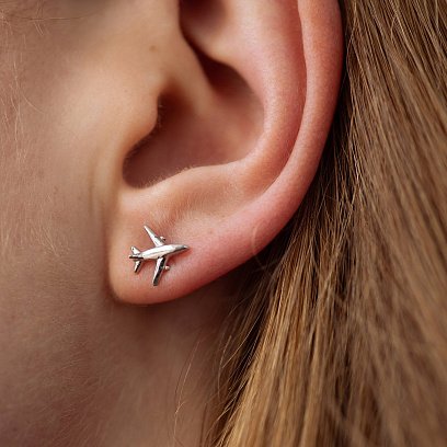 Срібні сережки - пусети "Літак" mini 123351 №3