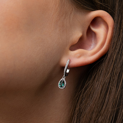 Серебряные серьги (фианиты, кварц) 2635/1р-QGR №3