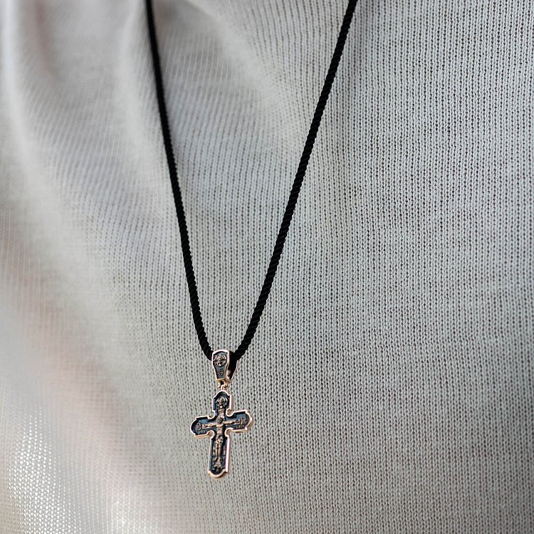 Православний золотий хрест "Розп'яття Христове. Спас Нерукотворний. Ікона Божої Матері знамення. Святитель Миколай" п02699 від ювелірного магазину Онікс - 5