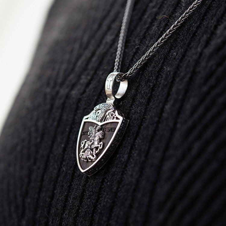 Серебряный кулон "Св. Георгий Подебедоносец" с эбеновым деревом 974 от ювелирного магазина Оникс - 5