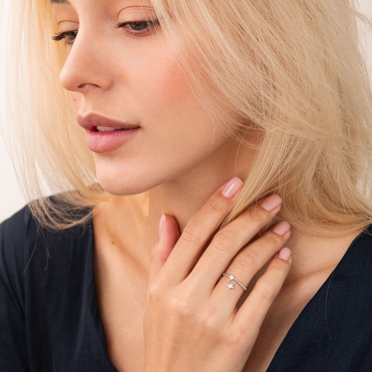 Золотое кольцо "Звездочка" с фианитом к06825 от ювелирного магазина Оникс - 2