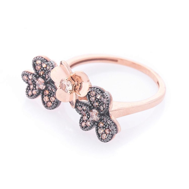 Золотое кольцо с цветочками (фианит) к06220 от ювелирного магазина Оникс - 2