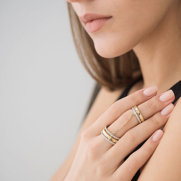 Подвійна золота каблучка з фіанітами к03358 від ювелірного магазину Онікс - 9