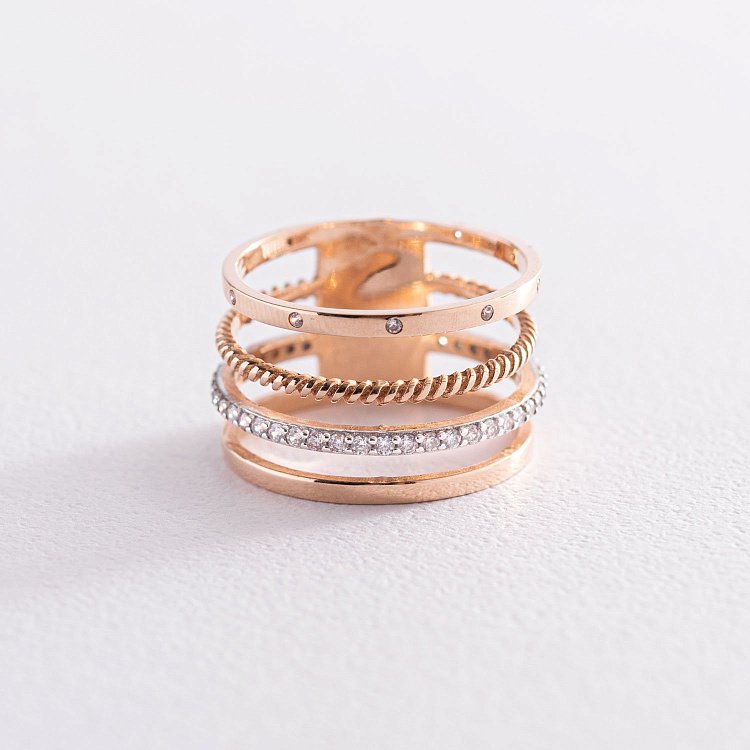 Золота каблучка з фіанітами к05245 від ювелірного магазину Онікс - 1