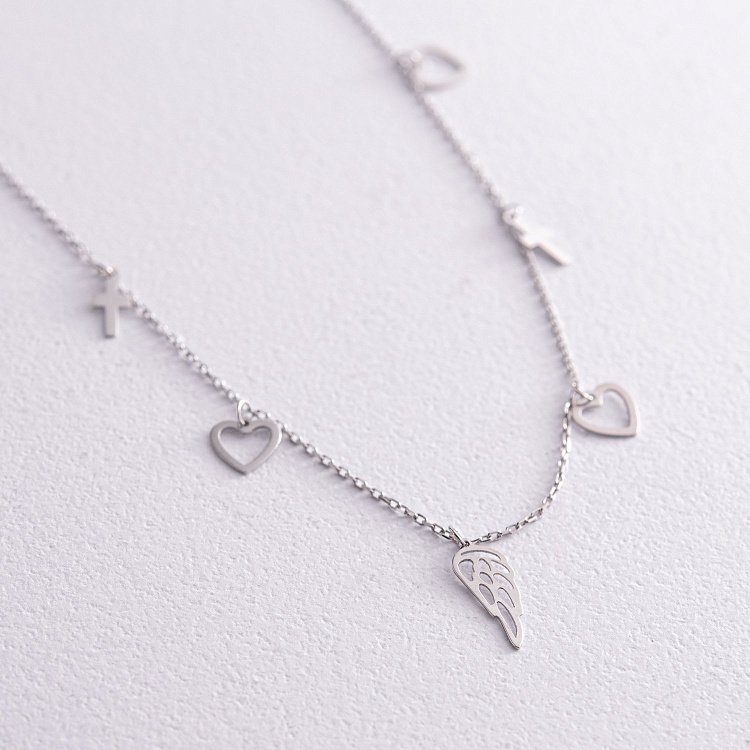 Браслет "Сердечки и крестики" на ногу (белое золото) б04836 от ювелирного магазина Оникс - 2