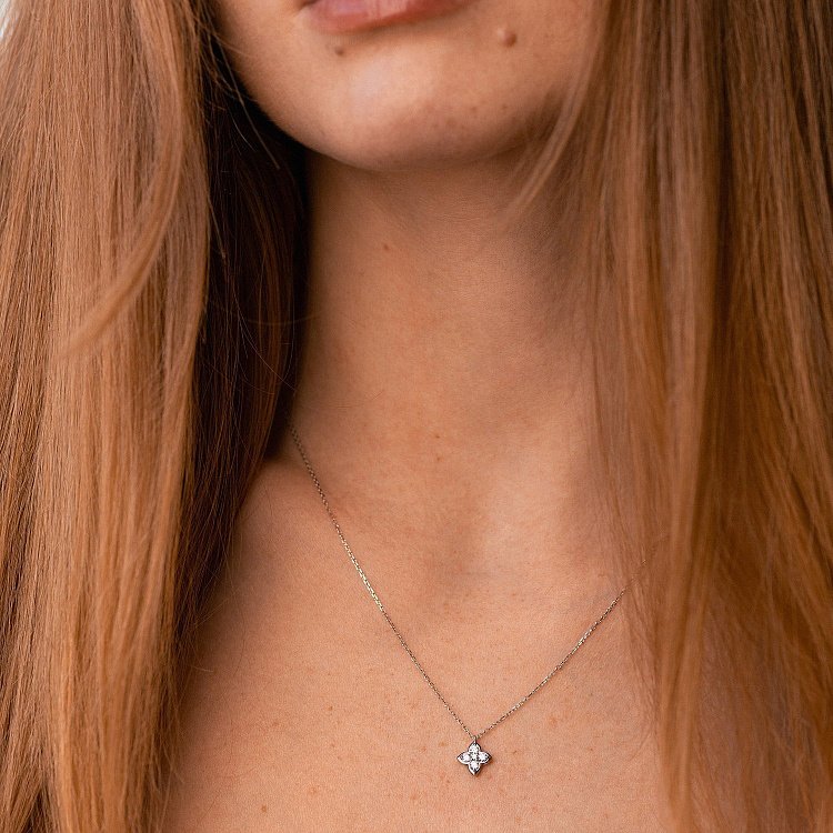 Золоте кольє "Конюшина" з діамантами колб0139sm від ювелірного магазину Онікс - 5