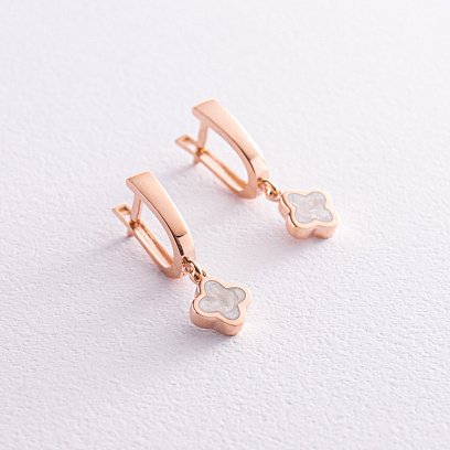 Сережки "Конюшина" в червоному золоті (емаль) с07987