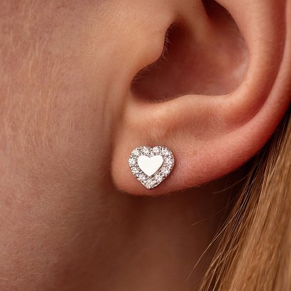 Сережки - пусети "Сердечки" з фіанітами (біле золото) с08111 №2