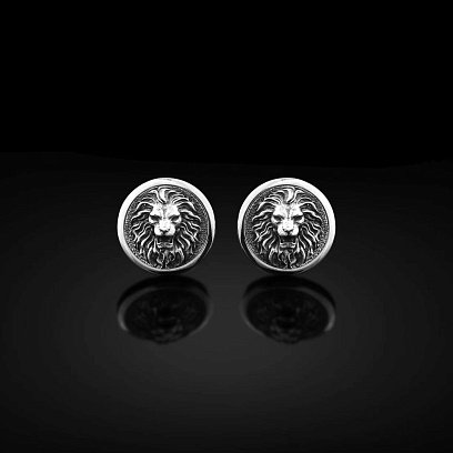 Серебряные запонки "Дикий лев" 25074