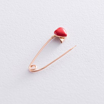 Золотая детская булавка "Сердечко" с эмалью зак00158