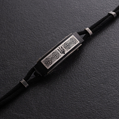 Браслет "Герб України - Тризуб. Вишиванка" зі срібними вставками (ебен) 1249 №2