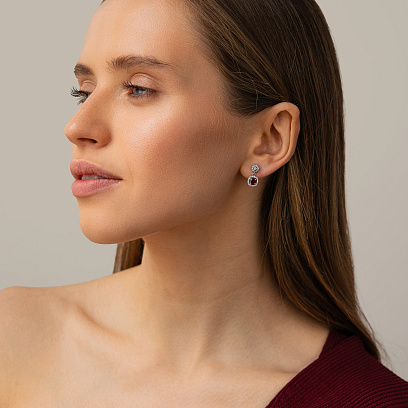 Серебряные серьги - пусеты (рубины, куб. цирконий) 2500/1р-HRUB №4