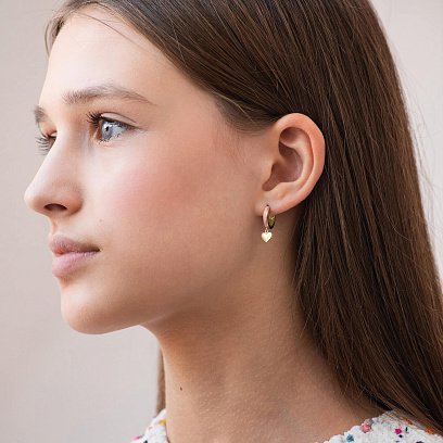 Детские золотые серьги "Сердечки" с розовой эмалью с08115 №4